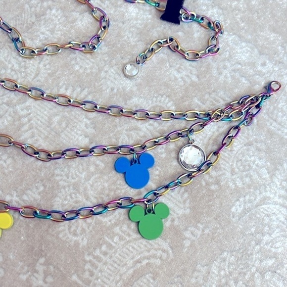 Brand New Disney Buckle-Down Mickey Mouse Colorful Rainbow Charm Chain Belt - Picture 5 of 13